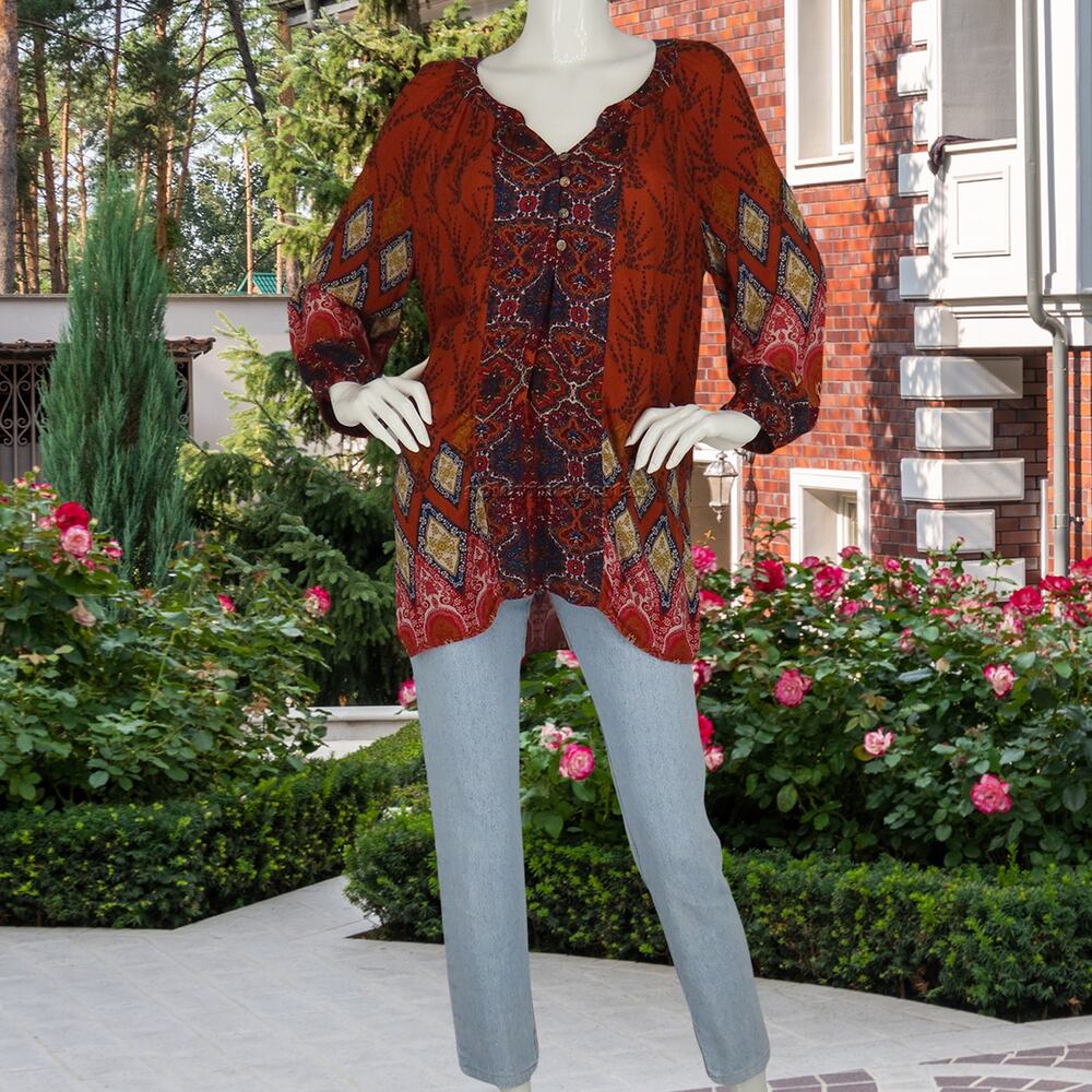Anthropologie Fig and Flower Boho Paisley Peasant Blouse 1X